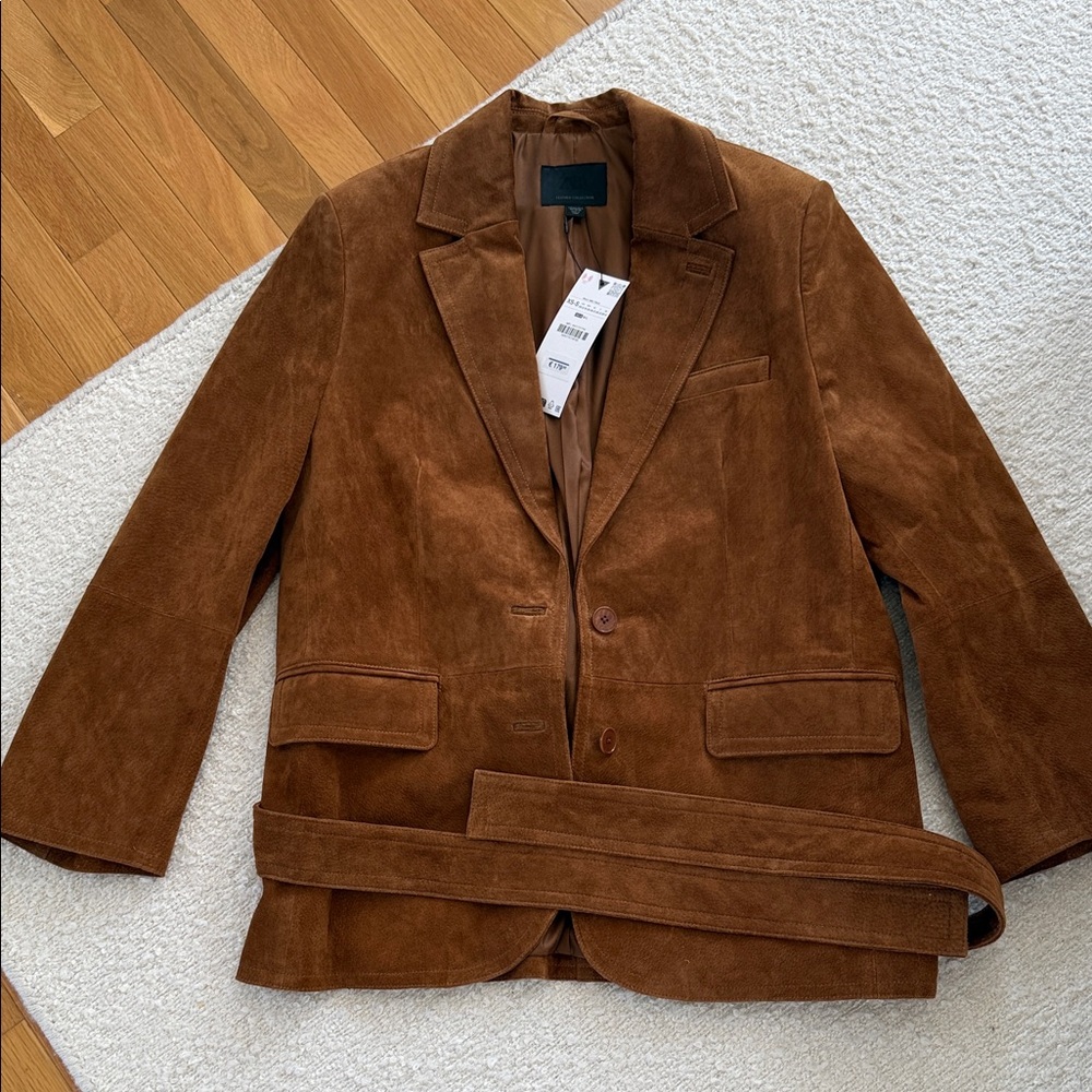 Zara Suede Leather Blazer - Brand New